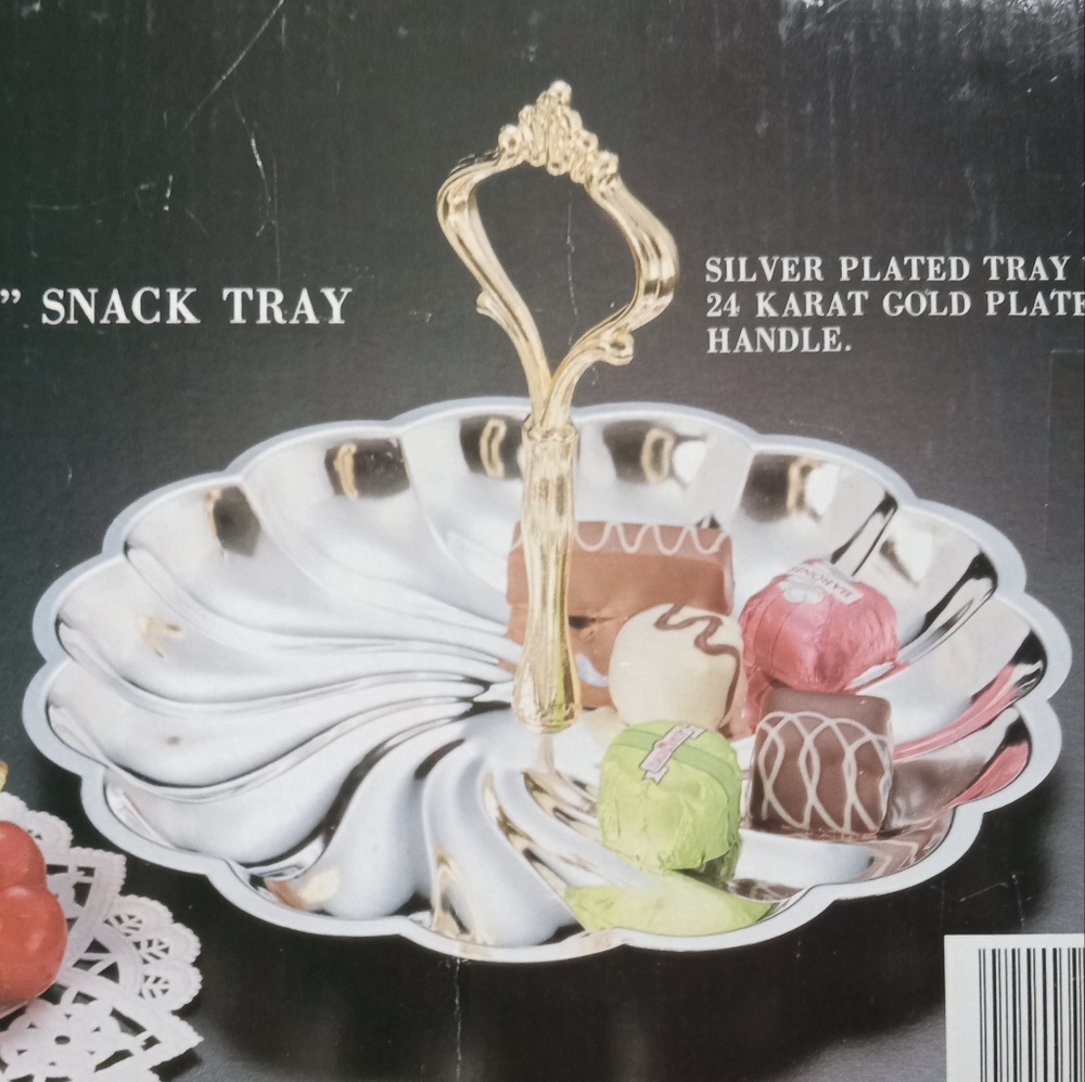 Silver Plated Snack Tray with Gold Handle